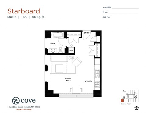 Floor plan for studio, 1 bath, 487 sqft